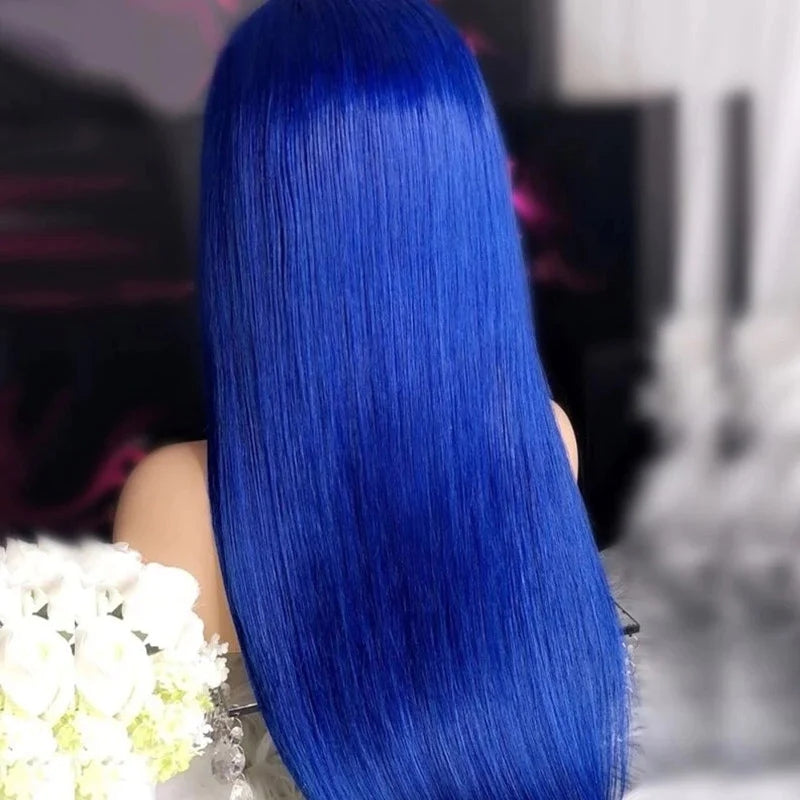 Firieya Midnight Blue Straight Hair HD Transparent 13x4 Lace Frontal Wig PrePlucked Glueless Human Hair Wigs