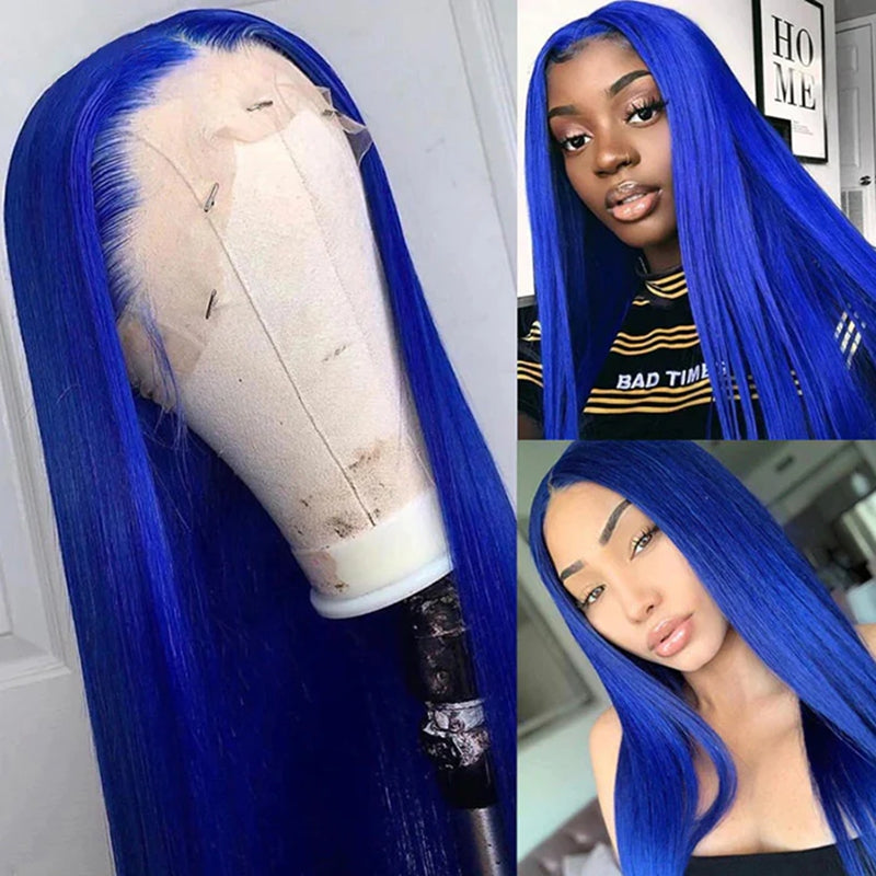 Firieya Midnight Blue Straight Hair HD Transparent 13x4 Lace Frontal Wig PrePlucked Glueless Human Hair Wigs