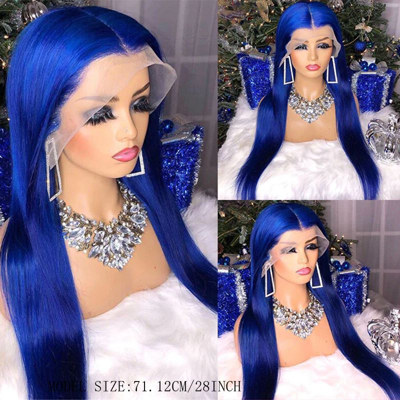 Firieya Midnight Blue Straight Hair HD Transparent 13x4 Lace Frontal Wig PrePlucked Glueless Human Hair Wigs