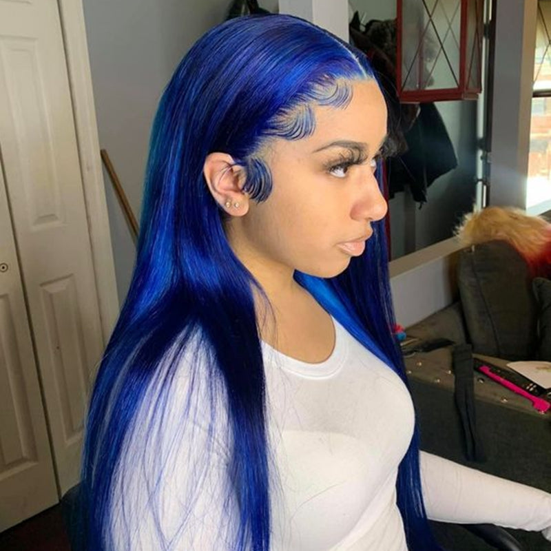 Firieya Midnight Blue Straight Hair HD Transparent 13x4 Lace Frontal Wig PrePlucked Glueless Human Hair Wigs