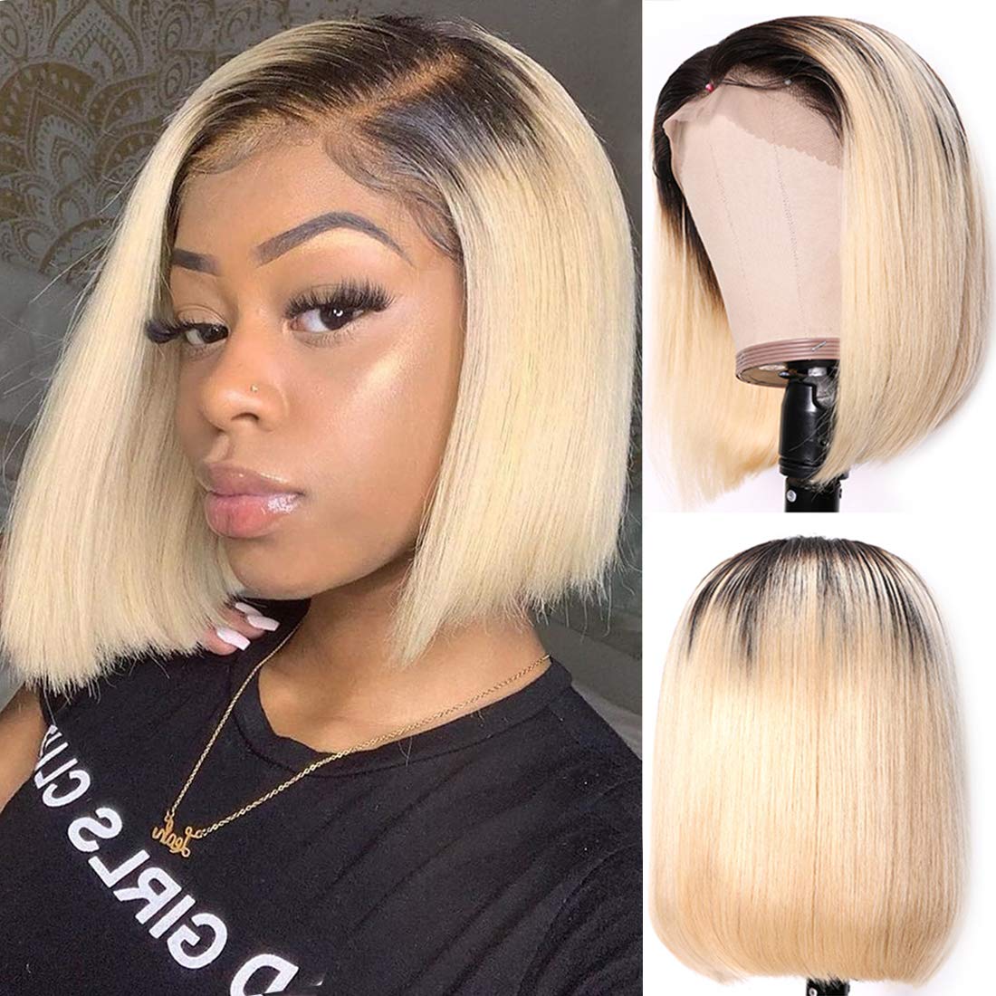 Firieya Ombre Blonde 13x4 Transparent HD Lace Frontal Straight Bob Wigs Brazilian Virgin Human Hair Wig