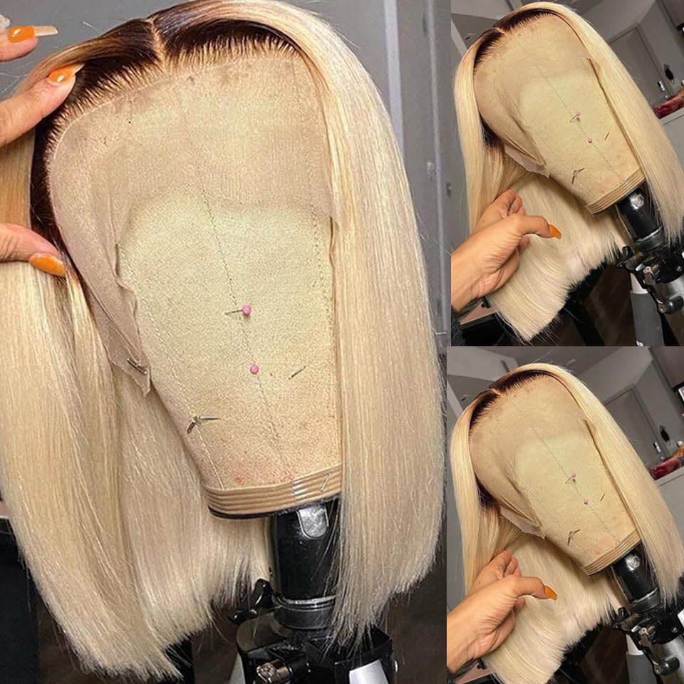 Firieya Ombre Blonde 13x4 Transparent HD Lace Frontal Straight Bob Wigs Brazilian Virgin Human Hair Wig