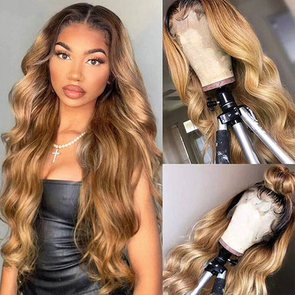 Firieya Ombre Honey Blonde Lace Frontal Wigs Body Wave Human Hair Wigs with Baby Hair Colored Human HairWigs