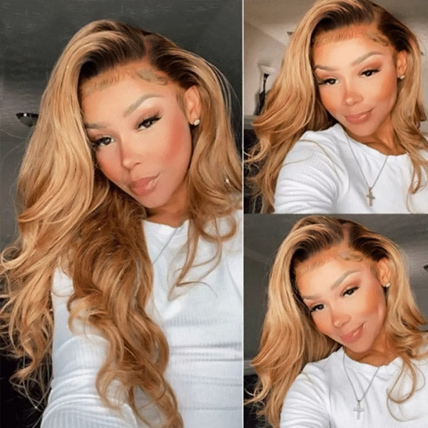 Firieya Ombre Honey Blonde Lace Frontal Wigs Body Wave Human Hair Wigs with Baby Hair Colored Human HairWigs