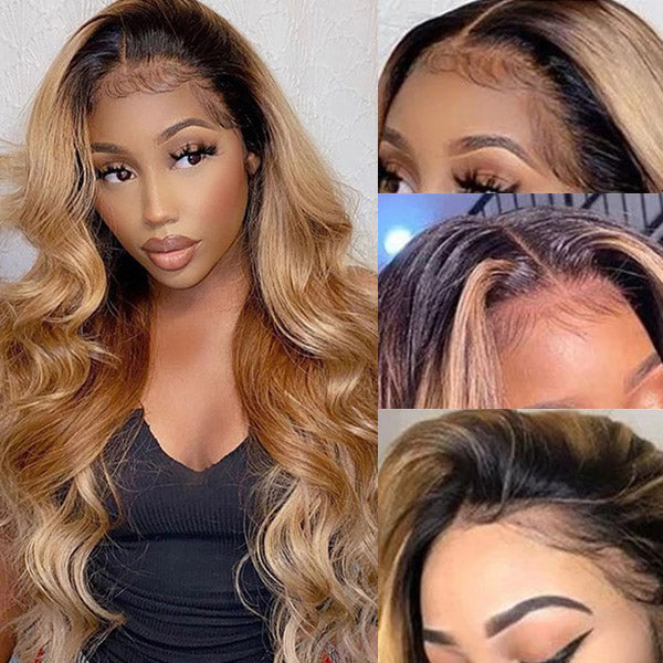 Firieya Ombre Honey Blonde Lace Frontal Wigs Body Wave Human Hair Wigs with Baby Hair Colored Human HairWigs