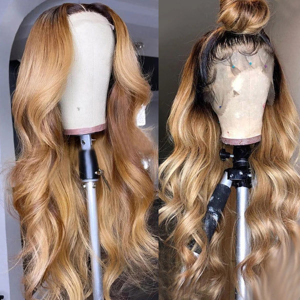 Firieya Ombre Honey Blonde Lace Frontal Wigs Body Wave Human Hair Wigs with Baby Hair Colored Human HairWigs