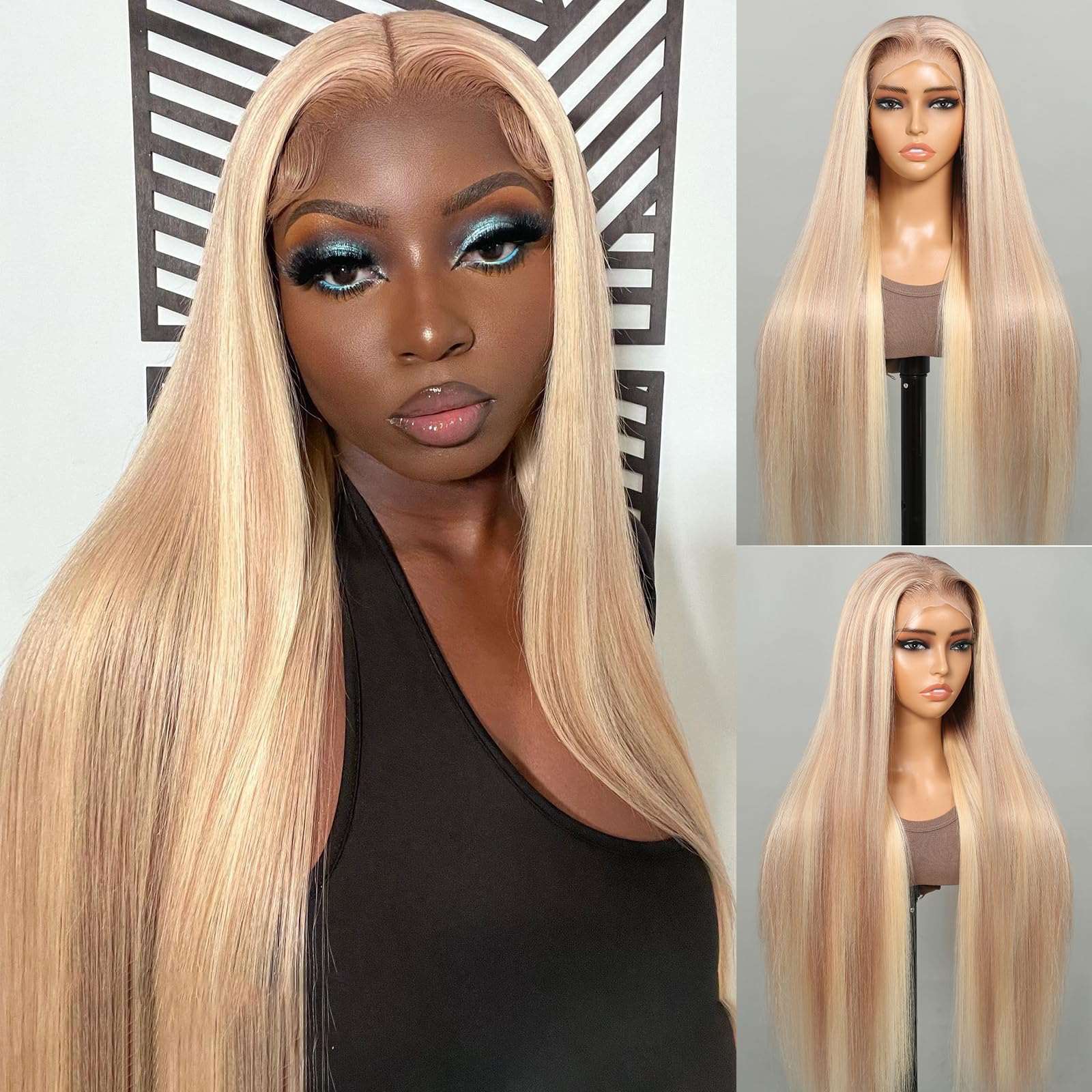 Firieya P18/613 Ash Blonde Highlight Straight/Body Wave Wig 13x4 HD Lace Frontal Pre-plucked Human Hair Wig