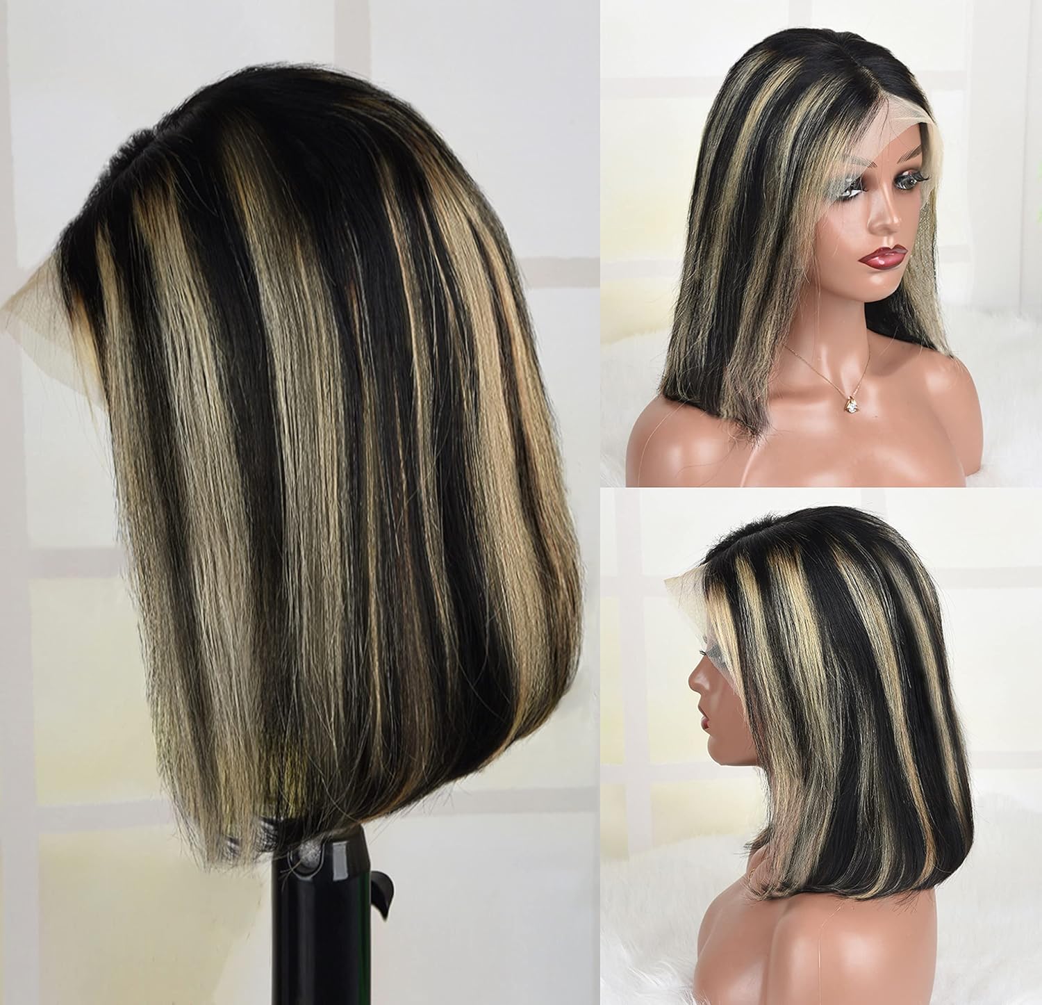 Firieya P1B/27 Balayage Ombre Highlight Straight Bob Wig 13x4 HD Lace Front Wig Pre Plucked Human Hair