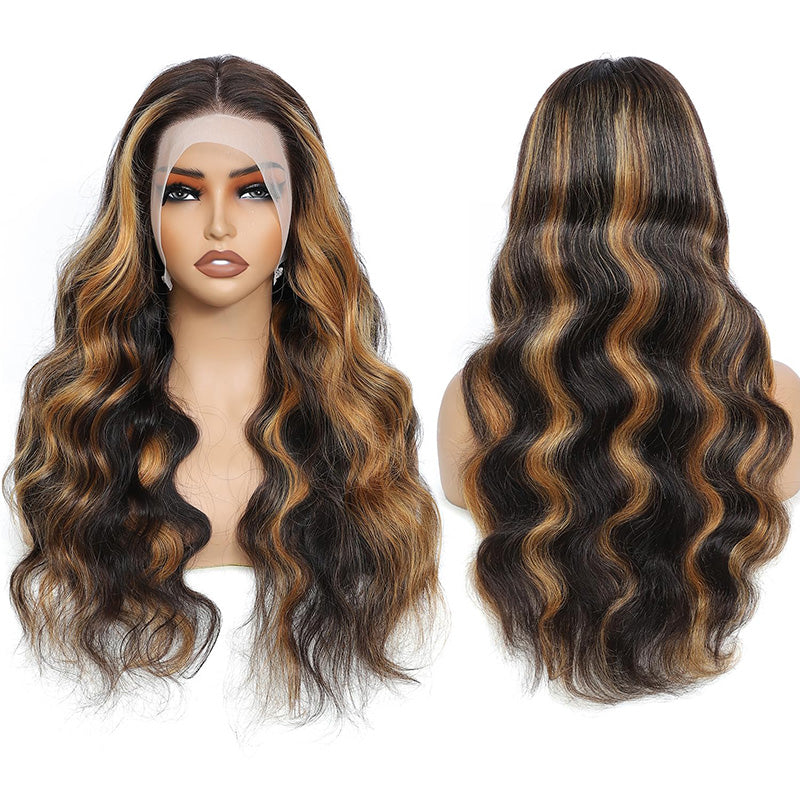 Firieya Honey Blonde Wigs Highlight Ombre 1B/30 5x5 Body Wave Lace Closure Wigs Pre Plucked Human Hair Wig