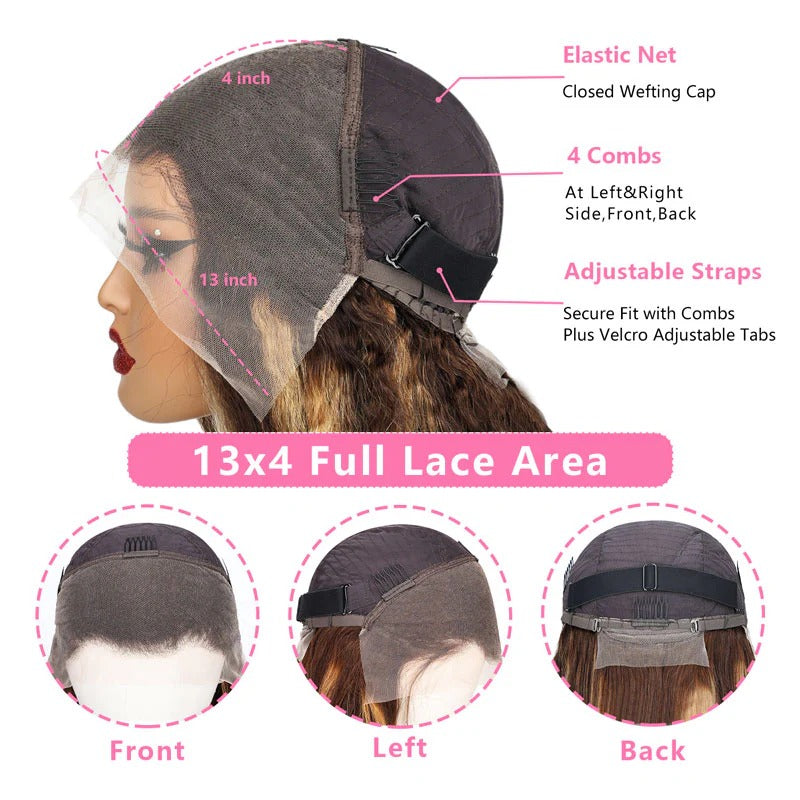 Firieya Honey Blonde 13x4/13x6 HD Lace Front Wig Human Hair Water Wave Ombre #P4/27 Highlight Human Hair Pre Plucked