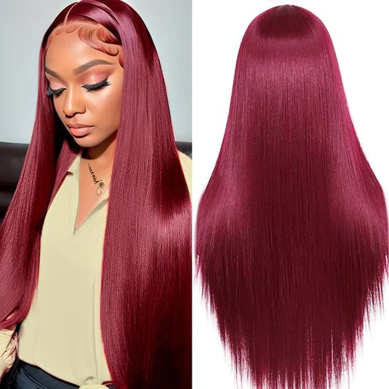 Firieya 99j Burgundy Lace Front Wigs Human Hair Pre Plucked Straight 9x6 HD Lace Front Human Hair Wigs for Women with Baby hair