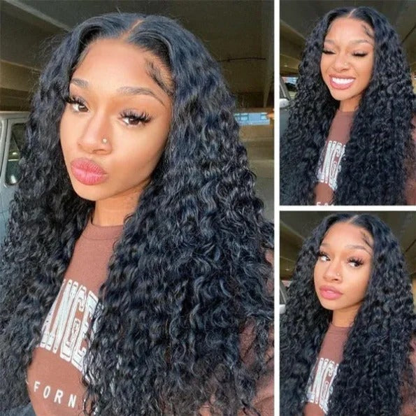 Firieya Water Wave V Part Wig No Leave Out Thin Part Glueless Wigs Human Hair Wig