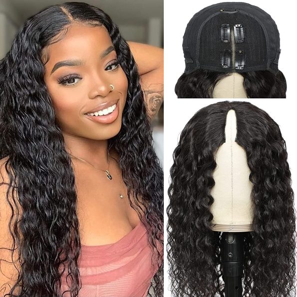 Firieya Water Wave V Part Wig No Leave Out Thin Part Glueless Wigs Human Hair Wig