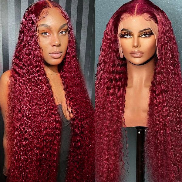 Firieya 99J Burgundy 13x4 Lace Frontal Gluless Wig Burgundy Jerry Curly Human Hair Wigs