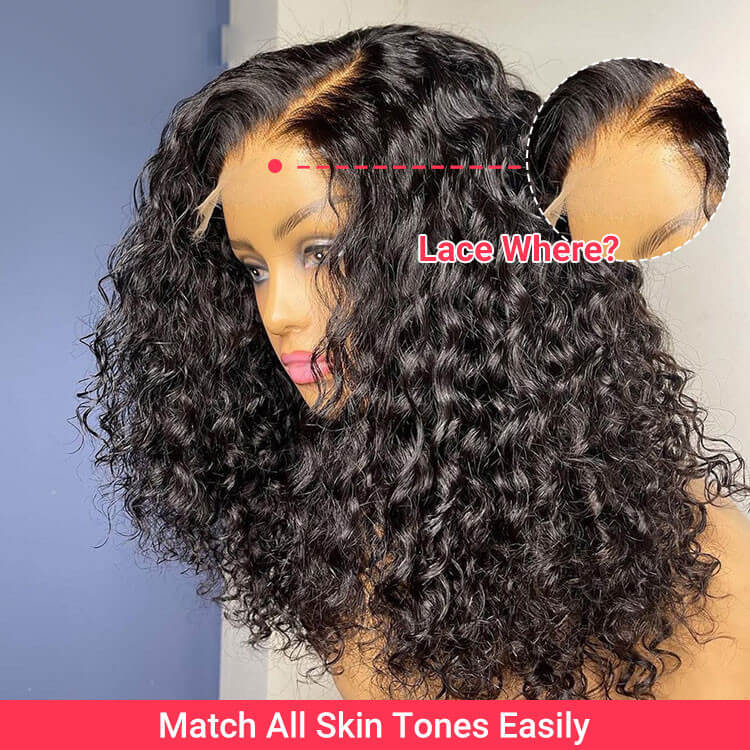 Firieya Short Bob Invisible 5x5 Lace Closure Wig Water Wave Human Hair Wig