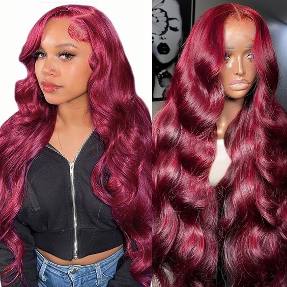 Firieya 99J Burgundy Wigs Body Wave Glueless Human Hair Wigs 4x4 Tansparent Lace Closure Wig