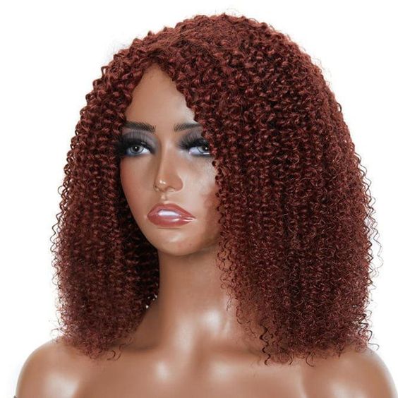 Firieya Reddish Brown Kinky Curly 13x4 HD Transparent Lace Front Wigs Auburn Copper Red Colored Wig for Black Women