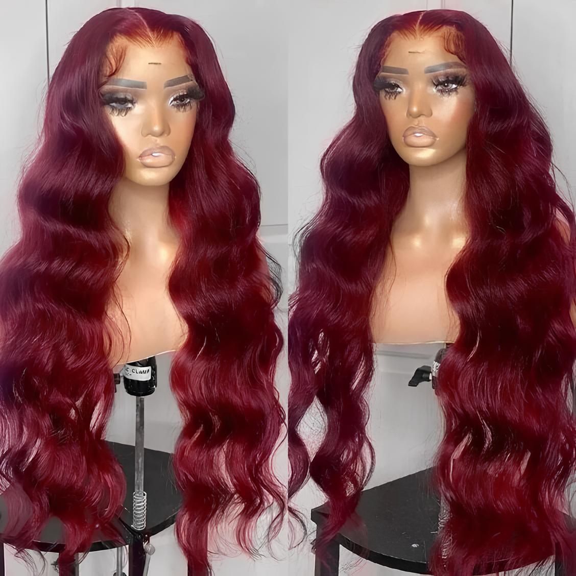Firieya Pre-cut Lace Wig Body Wave Hair 99J Burgundy Color Wear Go Glueless Wig 7x5 HD Lace Wig Preplucked with Natural Hairline