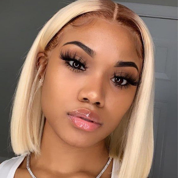 Firieya #4/613 Blonde Bob Wigs with Dark Brown Roots Ombre Lace Closure Bob Wigs