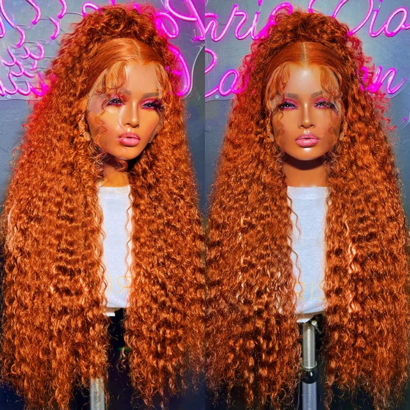 Firieya Ginger Orange Deep Wave Lace Front Wigs Human Hair Colored 13x4 HD Transparent Lace Frontal Wig