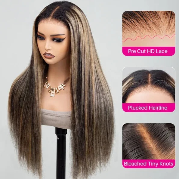 Firieya Balayage Highlight Wig Straight/Body Wave 7×5 HD Wear Go Glueless Pre-Cut Lace Wig
