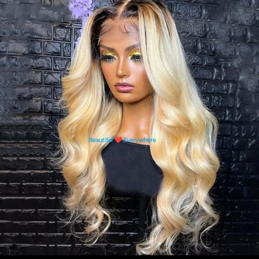 Firieya Natural Blended and Rooted T1B/613 Ombre Blonde 13x4 Lace Front Wigs Body Wave Human Hair Wig