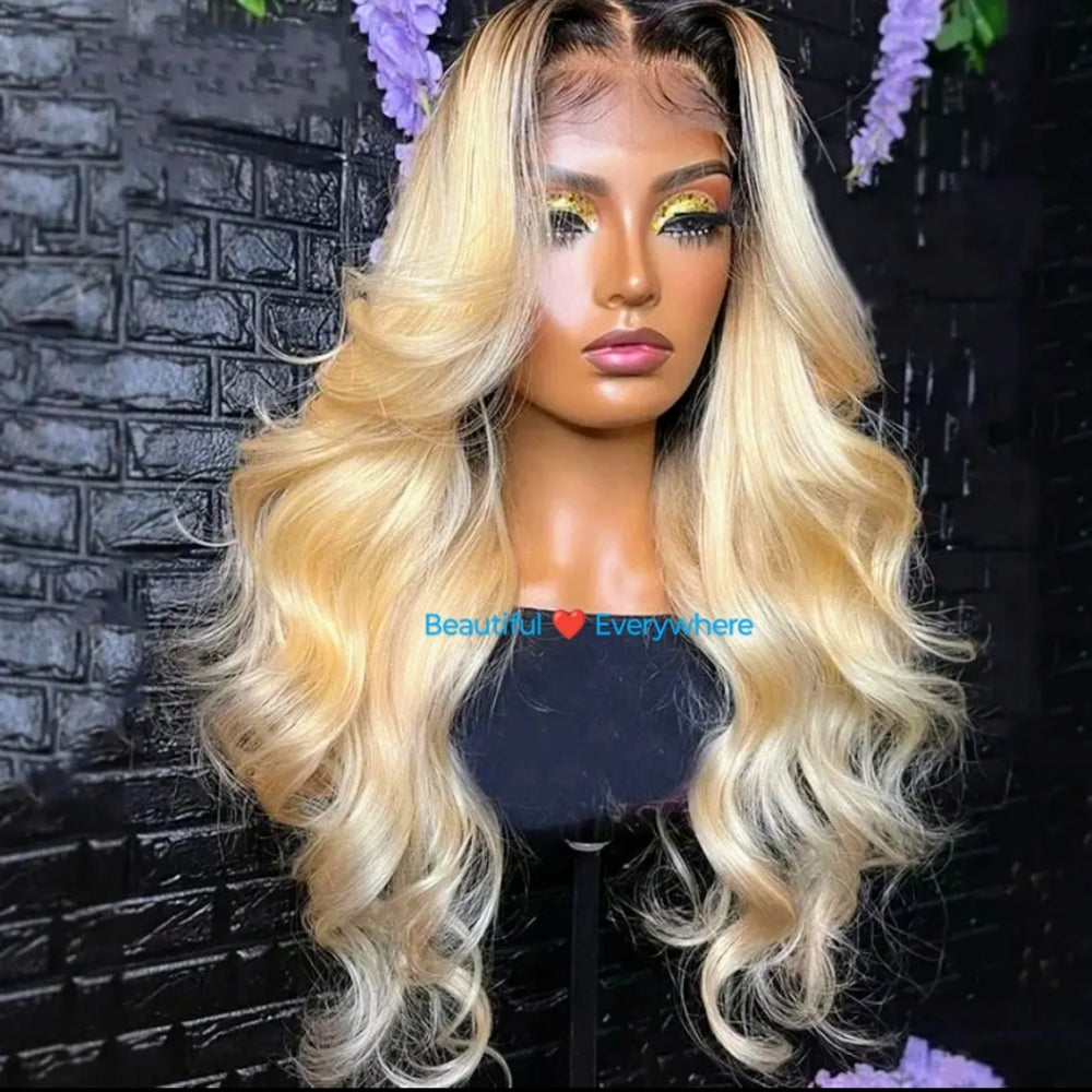 Firieya Natural Blended and Rooted T1B/613 Ombre Blonde 13x4 Lace Front Wigs Body Wave Human Hair Wig