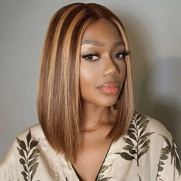 Firieya Highlight P4/27 Straight 4x4/13x4 Lace Wig Short Bob Wigs Hair For Black Women