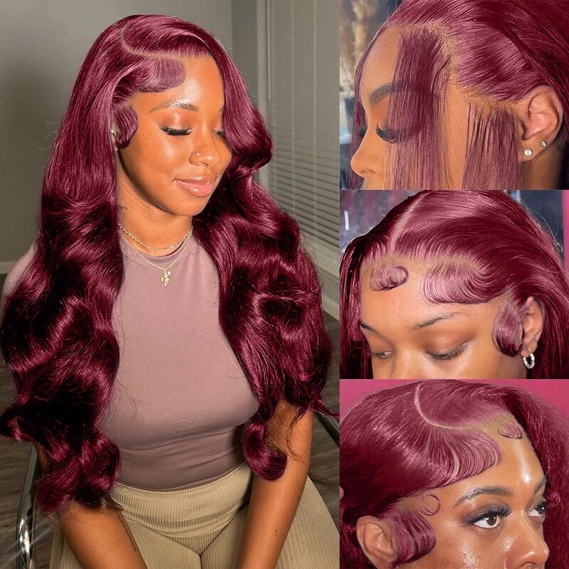 Firieya 13x4 HD 99J Burgundy Wigs Body Wave Glueless Human Hair Wigs Pre plucked Lace Frontal Wig
