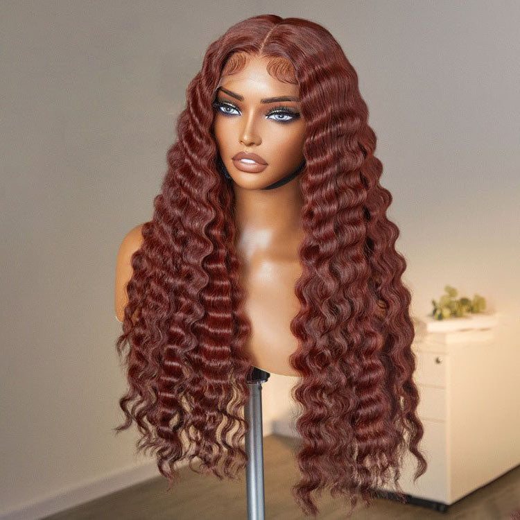 Firieya Reddish Brown Deep Wave 13x4 HD Transparent Lace Front Wigs Pre Plucked Human Hair Wig