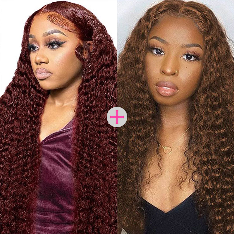 2 Wigs = $309 | 26" 13x4 Jerry Curly #33 Colored Wig & 24" 13x4 Deep Wave #4 Colored Wig