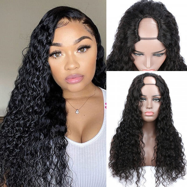Firieya U Part Wigs For Women Brazilian Human Hair Water Wave U Part Wig