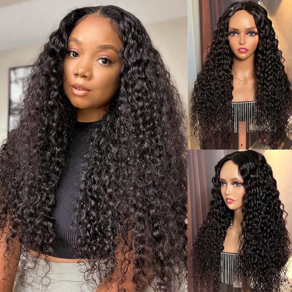 Firieya Water Wave V Part Wig No Leave Out Thin Part Glueless Wigs Human Hair Wig