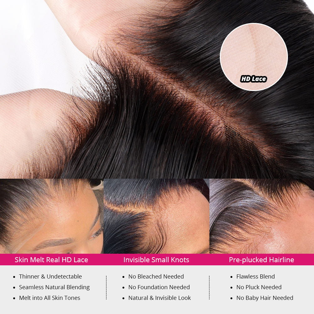 Firieya 13x4 HD Lace Front Wig Deep Wave Wig Pre Plucked Real HD Lace Human Hair Wigs