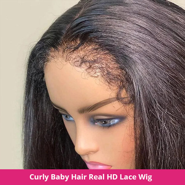 Firieya 4C Edges Hairline 13x4 HD Straight Lace Frontal Wig Human Hair Wig with Realistic Hairline
