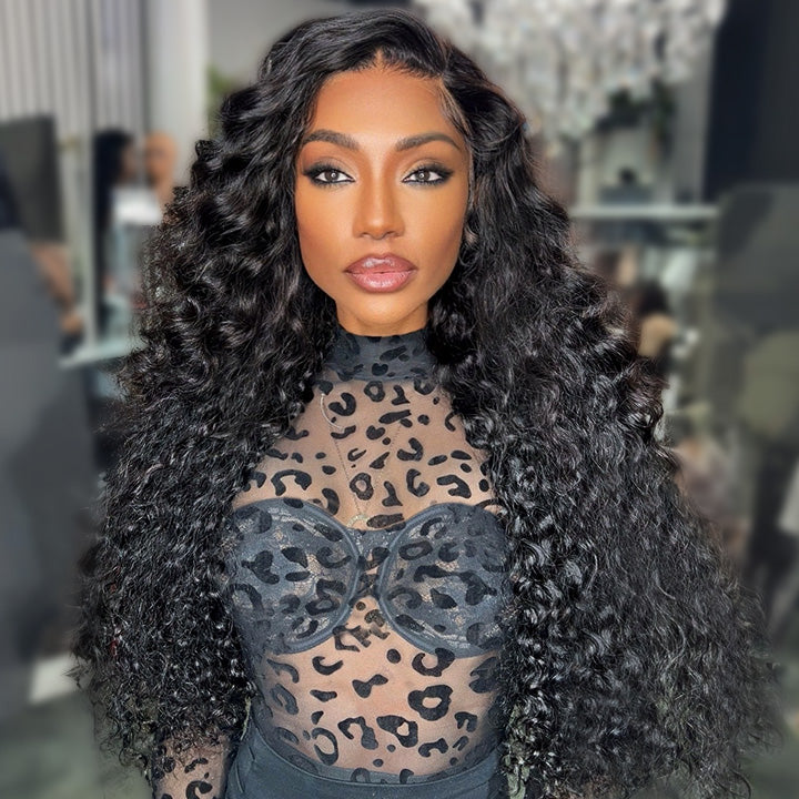 300% Density Luxury Loose Wave Glueless Lace Wigs Virgin Human Hair Transparent Lace Front Wig
