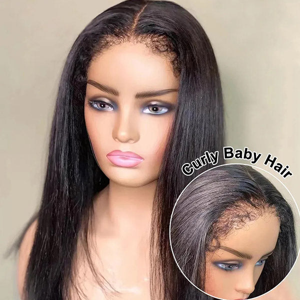 Firieya 4C Edges Hairline 13x4 HD Straight Lace Frontal Wig Human Hair Wig with Realistic Hairline