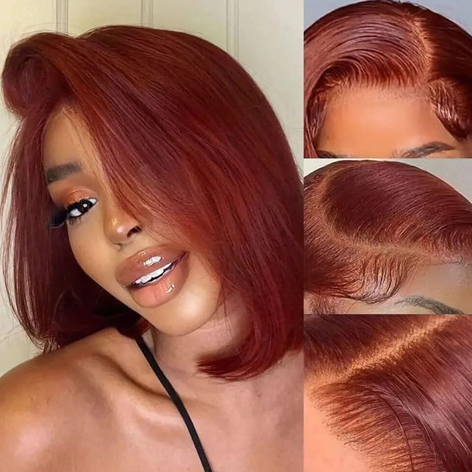 [Flash Sale] Reddish Brown Short Bob Wig 13x4 Lace Front Wigs Pre Plucked with Baby Hair Human Hair Wigs