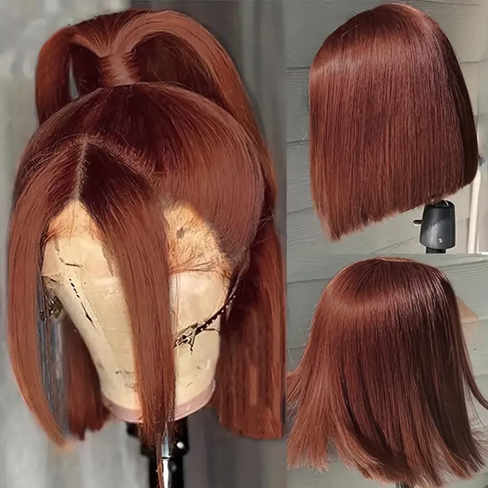 [Flash Sale] Reddish Brown Short Bob Wig 13x4 Lace Front Wigs Pre Plucked with Baby Hair Human Hair Wigs