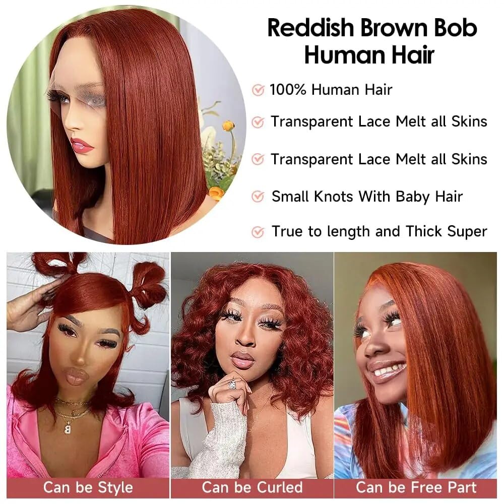 [Flash Sale] Reddish Brown Short Bob Wig 13x4 Lace Front Wigs Pre Plucked with Baby Hair Human Hair Wigs