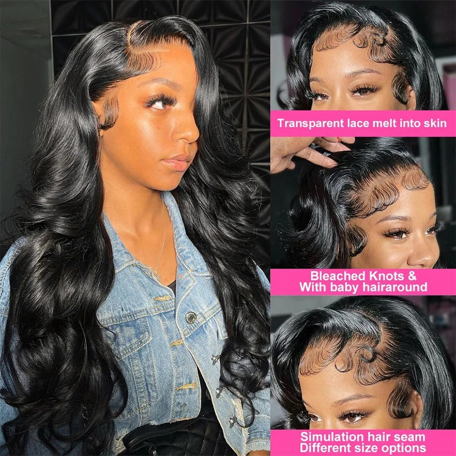 300% Density Bold Bounce Body Wave Hair 13x4 HD Transparent Lace Front Wigs Body Wave Human Hair Glueless Frontal Wig For Women