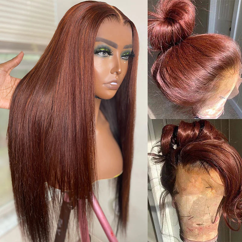 Firieya 13x4 Lace #33 Red Reddish Brown Auburn Straight Human Hair Wig