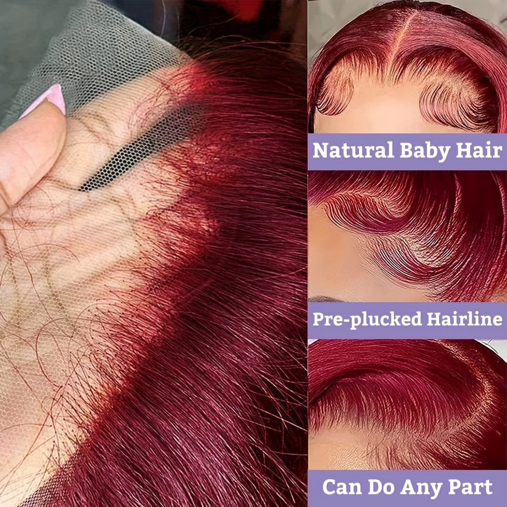 Firieya Straight Burgundy Hair Transparent 13x4 Lace Front Wig Pre Plucked Human Hair Wigs