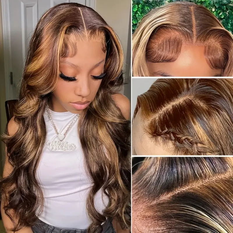 Firieya 13x4 Lace Honey Blonde HD Lace Front Body Wave Wig Piano Highlights Human Hair Wigs