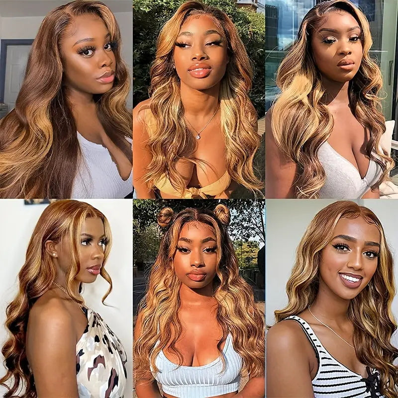 Firieya 13x4 Lace Honey Blonde HD Lace Front Body Wave Wig Piano Highlights Human Hair Wigs