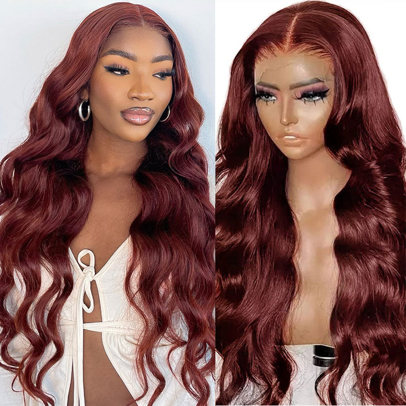 Firieya Reddish Brown Body Wave 13x4 Lace Front Wig Human Hair  Natural Density Auburn Copper Color