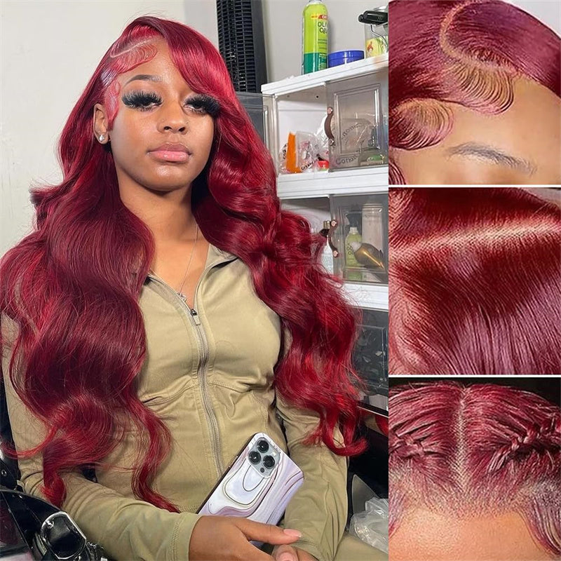 Firieya 13x4 HD 99J Burgundy Wigs Body Wave Glueless Human Hair Wigs Pre plucked Lace Frontal Wig