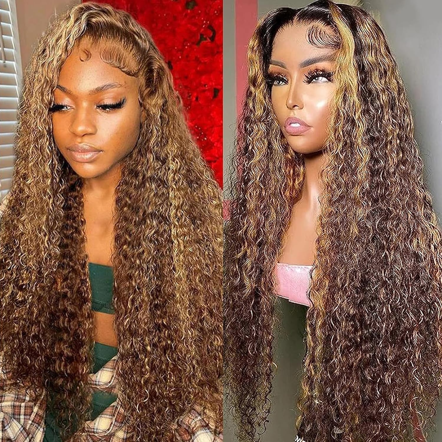 Firieya Highlight Honey Blonde Ombre Jerry Curly 13x4 Pre Plucked HD Lace Front Human Hair Glueless Wig