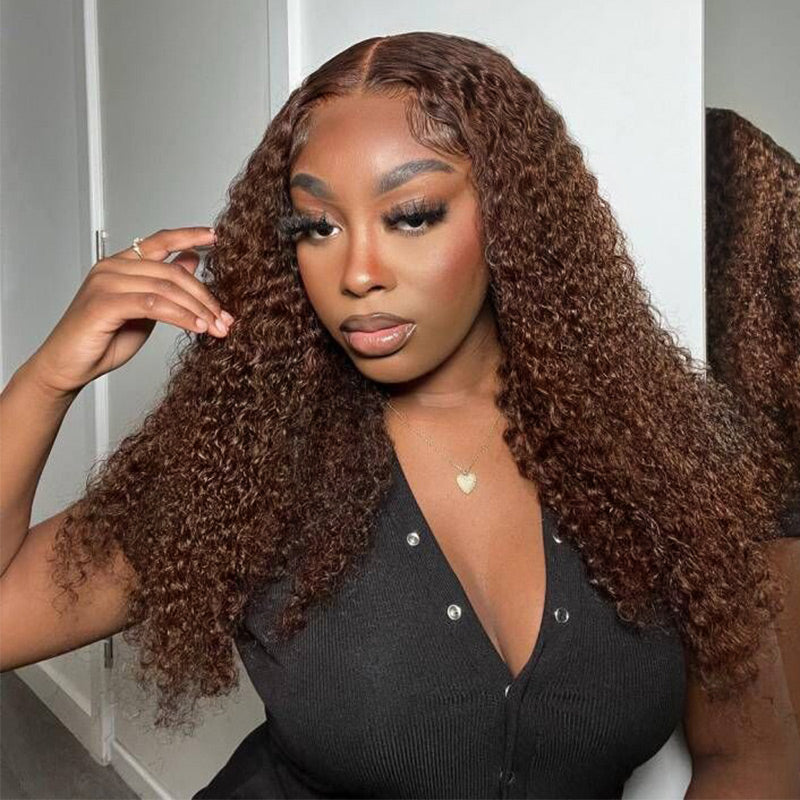 Firieya Chocolate Brown Jerry Curly 13X4 Lace Front Wigs for Black Women Pre Plucked with Baby Hair Human Hair Wig