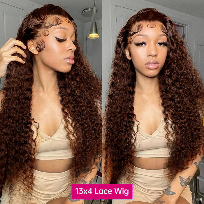 Firieya Brown #4 Colored 13x4 Kinky Curly Lace Frontal Wig Human Hair Wig